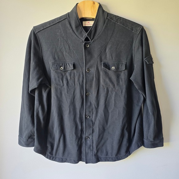 Tommy Bahama Mens Black Pima Cotton Button Front Jacket Shirt - Picture 2 of 8